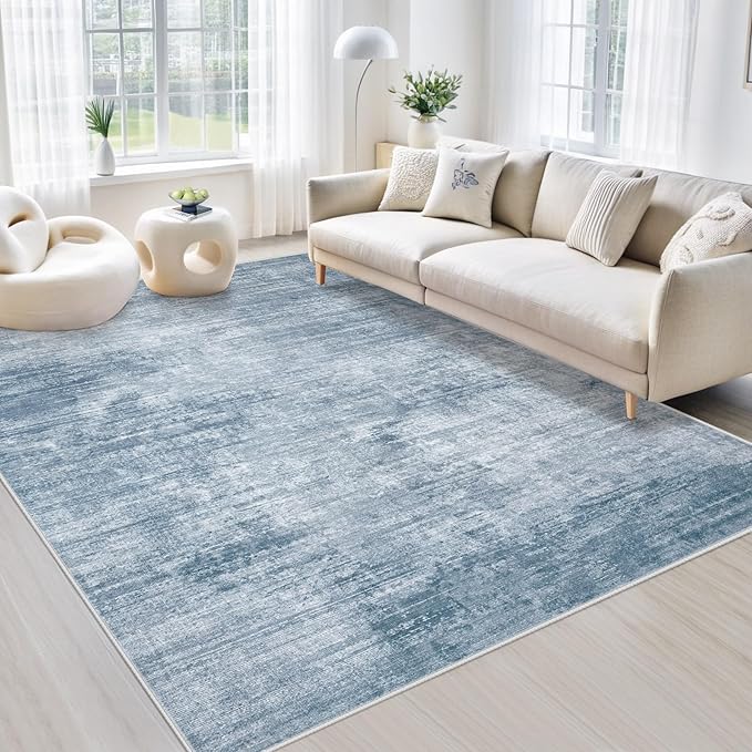 Area Rugs 5x7 Living Room: Washable Rug Modern Abstract Large Rugs Soft Non Slip Neutral Rug Stain Resistant Indoor Carpet for Bedroom Kitchen Dining Room Table Nursery Home Office Rugs(Blue,5'x7')-CubbioJoy