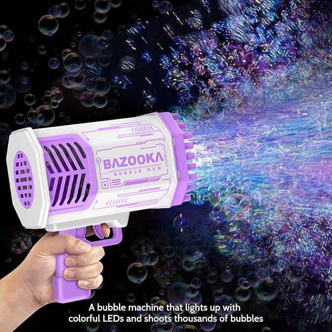 Bubble Gun, Bazooka Bubble Machine Gun, Bubble Blaster Gun with Bubble Solution, 69 Holes Bubble Bazooka Gun Outdoor Summer Toy Party Favors for Kids Purple Bubble Maker Blowers-CubbioJoy