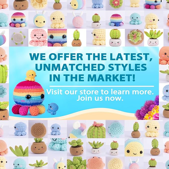 Crochetta Crochet Kit for Beginners, Crochet Kit Step-by-Step Video Tutorials, Crochet Starter Kit Learn to Crochet Kits for Adults Kids Beginners, Jumbo 3 Colorful Octopus Familly (40%+ Yarn Content)-CubbioJoy