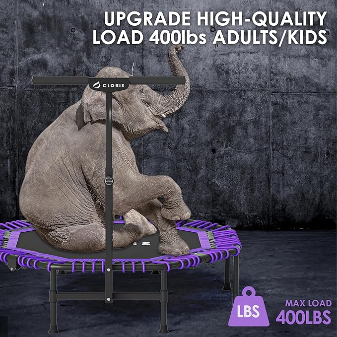 CLORIS 38in/48in Folding Trampoline - Max Load 220lbs / 450lbs Mini Trampoline Rebounder Trampoline for Adults with Adjustable Foam Handle, with safty Padded Cover Best Gift for Kids/Adult-CubbioJoy