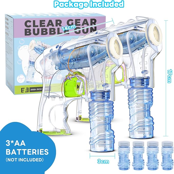 Kid Odyssey 2 Pack Bubble Gun with 4 Refill Solution and 3 Colorful LED Light, Bubble Machine for Kids, Bubble Maker for Party Favors, Birthday Gift, Indoor Outdoor Toys for Toddlers-CubbioJoy
