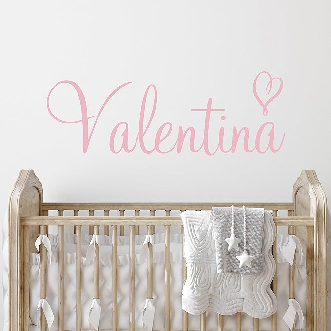Custom Name & Heart Wall Decal- Baby Boy Girl Unisex - Nursery Decal for Home Bedroom Children - Wall Sticker (397) (35" Wide x 13" high)-CubbioJoy