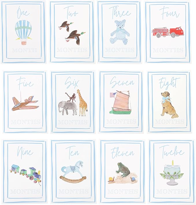 Boy Watercolor Milestone Cards - My First Monthly Milestone Cards,Blue Boy 12 Monthly Newborn Photos(Cards-1)-CubbioJoy