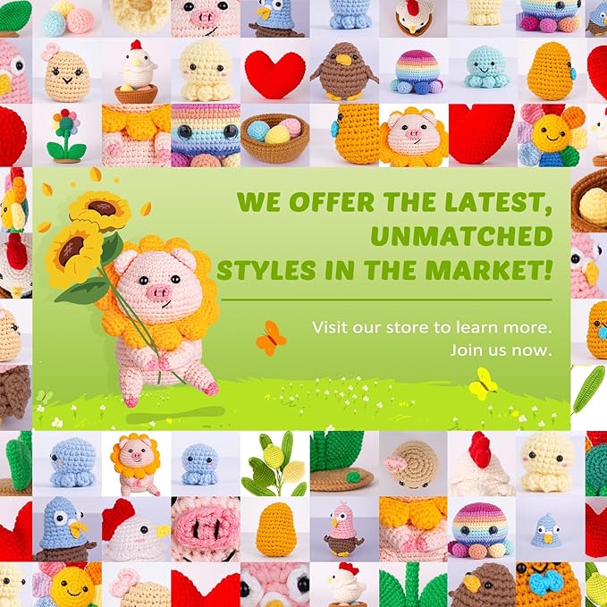 Crochet Kit for Beginners, Crochet Kit w Step-by-Step Video Tutorials, Crochet Starter Kit Learn to Crochet Kits for Adults Kids Beginners, Crochet Kit Pig (40%+ Yarn Content)-CubbioJoy