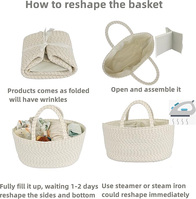 Diaper Caddy Organizer Cotton Rope Baby Basket Nursery Storage and Portable Tote Bag for Car Ideal Baby Shower Gifts and Registry Must-Have for Newborn Essentials striped-CubbioJoy