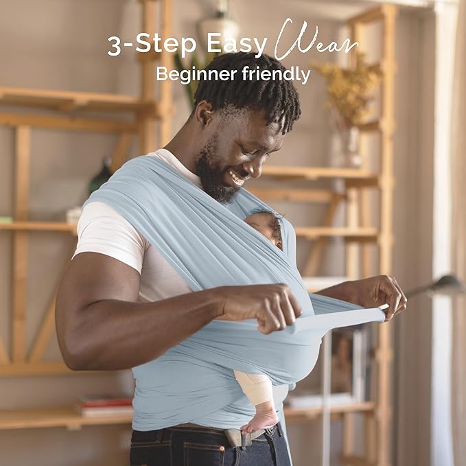 Boba Baby Wrap Carrier - Original Baby Carrier Wrap Sling for Newborns - Baby Wearing Essentials - Newborn Wrap Swaddle Holder, Newborn to Toddler Infant Sling (Serenity Light Blue)-CubbioJoy