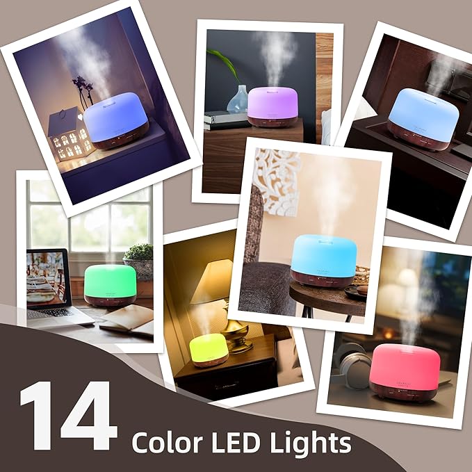 ASAKUKI Essential Oil Diffuser for Home, 500ml Aromatherapy Fragrant Oil Humidifier Vaporizer, 7-Color Light and Auto-Off Safety Switch Reddish-Brown-CubbioJoy