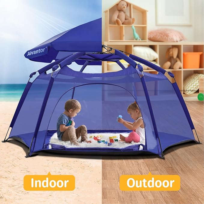 Alvantor Baby Playpen Play Yard 84"x84"x44”Large Pop Up Playpen Foldable Play Tent Indoor & Outdoor Kids Tent Lightweight Safe Space Canopy for Infants Toddlers Pets, Navy-CubbioJoy
