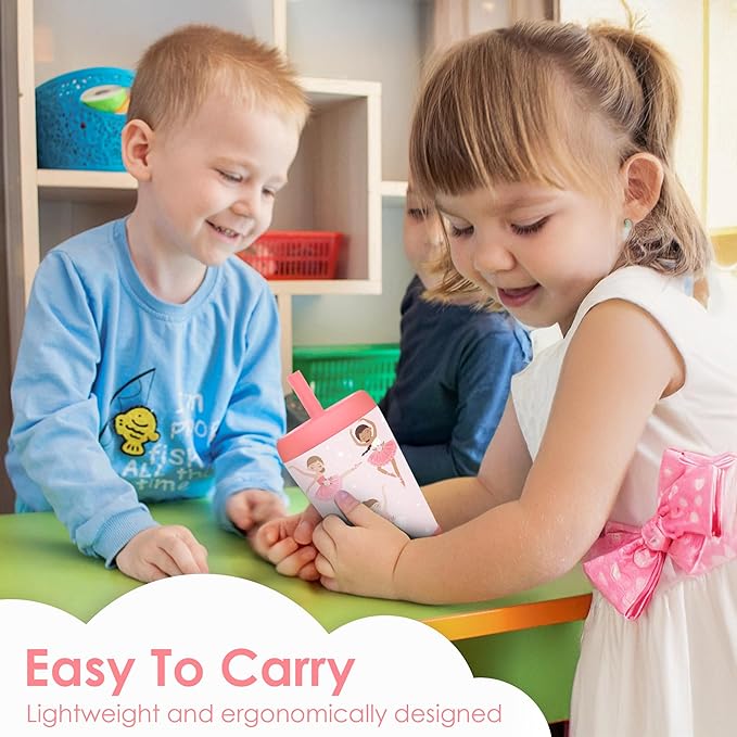 Kid Insulated Stainless Steel Tumbler with Silicone Straw, 12oz Sippy Cup for Kids (Pink Ballerina)-CubbioJoy