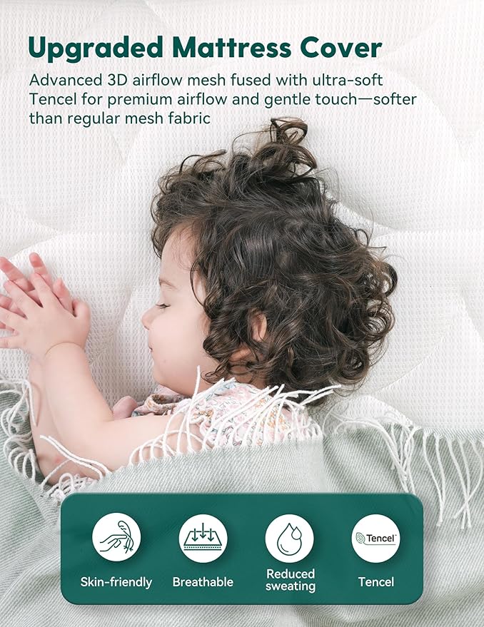 BABELIO Crib Mattress Ultra-Breathable 100% Washable Core Dual Sided Baby Toddler Mattress with Removable Machine-Washable Cover 52" x 28"-CubbioJoy