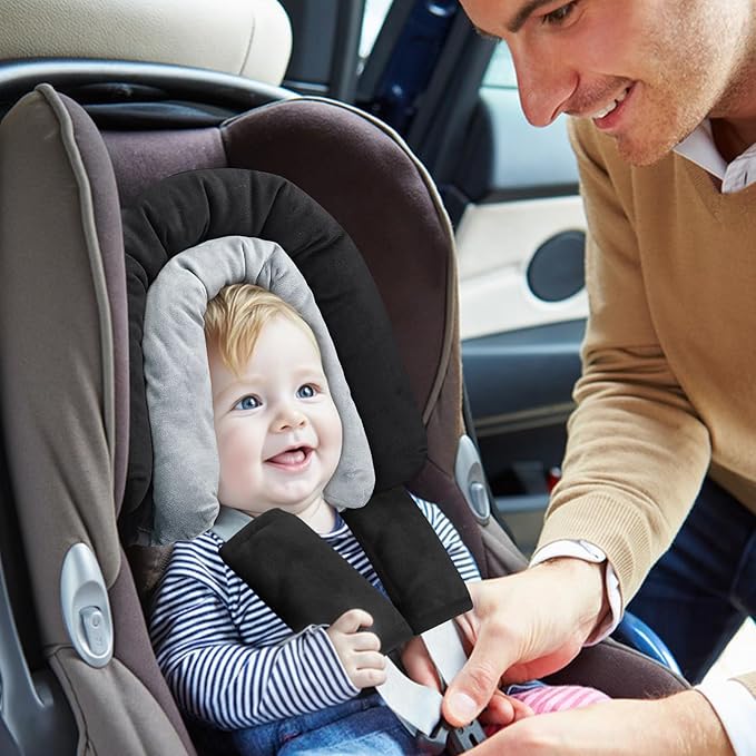 COOLBEBE New Babybody Support & Strap Covers Set for Newborn Infant Toddler- Extra Soft Stroller Cushion Pads Car Seat Insert, Perfect for Carseats, Strollers, Swings, Black-CubbioJoy