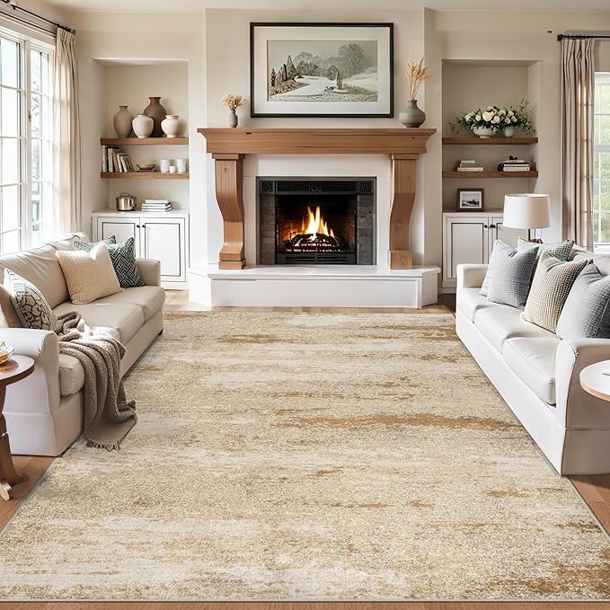 6x9 Area Rugs for Living Room - Washable Rug Modern Abstract Soft Large Neutral Non-Slip Carpet Indoor Floor Stain Resistant Thin Carpets for Bedroom Dining Room Farmhouse Nursery Home Office Beige-CubbioJoy