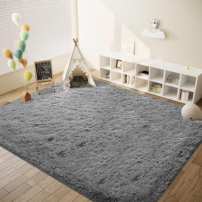 8x10 Area Rug for Living Room: Fluffy Shag Soft Washable Rugs Large Fuzzy Plush Indoor Carpet for Bedroom Nursery Playroom Kids Girls Boys Room (Dark Grey, 8'x10')-CubbioJoy