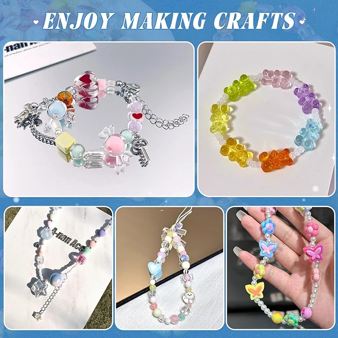 Assorted 170-230PCS Mixed Colors Acrylic Beads for Bracelet Making, Flower Bow Butterfly GummyBear Aesthetic Bracelet Charms,Cute Beads for Jewelry Making DIY Necklace Keychain Phone Charm-CubbioJoy
