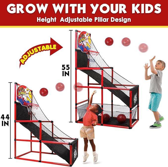 AOKESI Arcade Basketball Game Set Indoor for Kids Basketball Hoop Outdoor Sports Play Toy for Toddler Boys Girls 3-5 6-7 8-12 Years Old Adjustable Height with 4 Balls-CubbioJoy