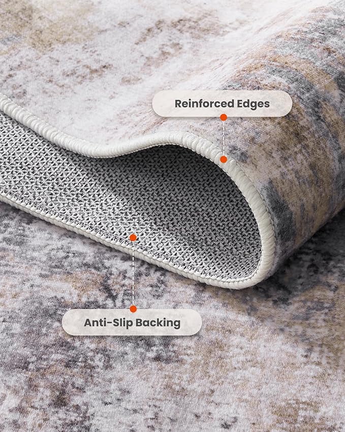 Amada 8x10 Area Rug, Modern Abstract Living Room Rug with Non-Slip Backing & Short Pile, Large Washable Rug with Abstract Pattern for Living Room, Bedroom and Dinning Room, Brown-CubbioJoy