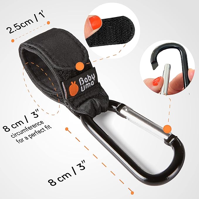 Baby Uma Stroller Hooks for Bags (2 Pack) - Universal Stroller Clips and Hooks, Non-Slip with One-Hand Opening, 11 lb Weight Capacity, Baby Travel Essential-CubbioJoy