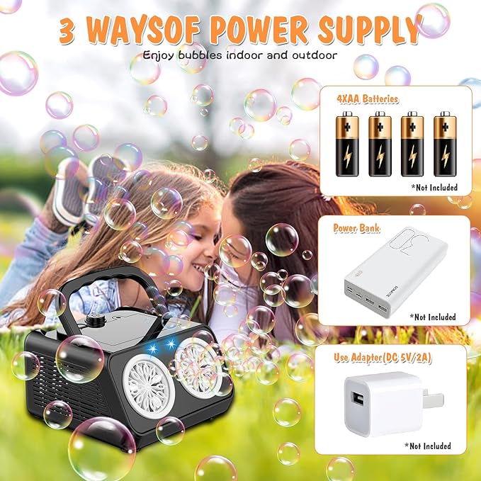 Bubble Machine Portable Bubble Machine for Kids with 2 Fans,Plug in or Battery Operated Bubble Blower,20000+ Bubbles Per Minute Bubbles for Outdoor Wedding Birthday Halloween-CubbioJoy