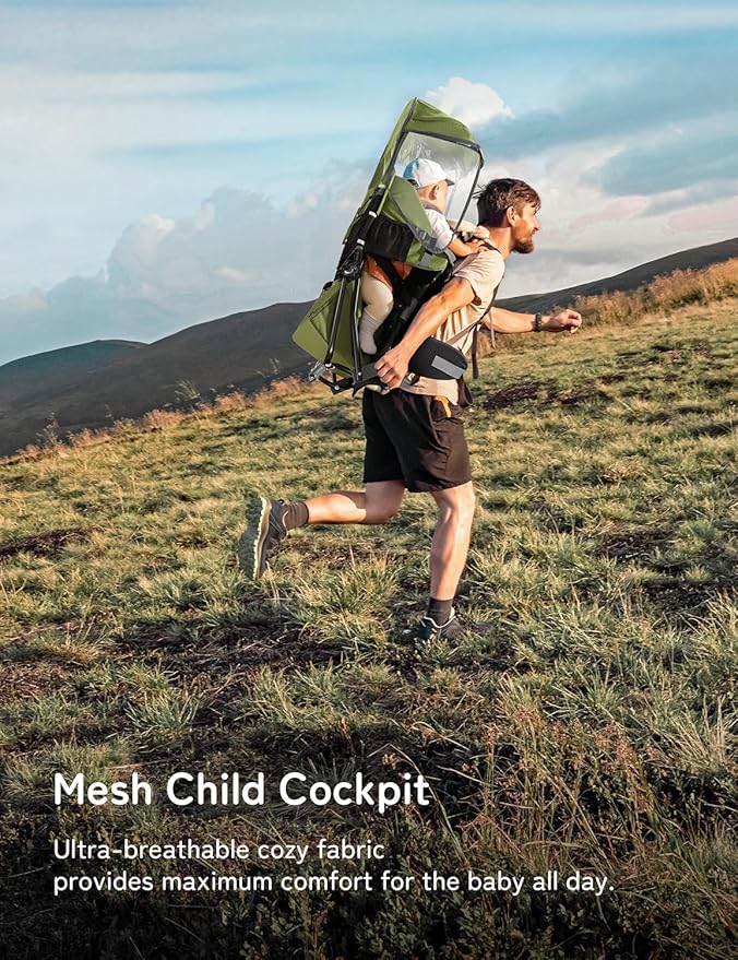 besrey Baby Backpack Carrier, Toddler Hiking Backpack with Safety 3-Height Seat, Adjustable Straps&Waist Belt, Foldable Frame Lightweight Large Capacity Child Carrier for Hiking (Army Green)-CubbioJoy