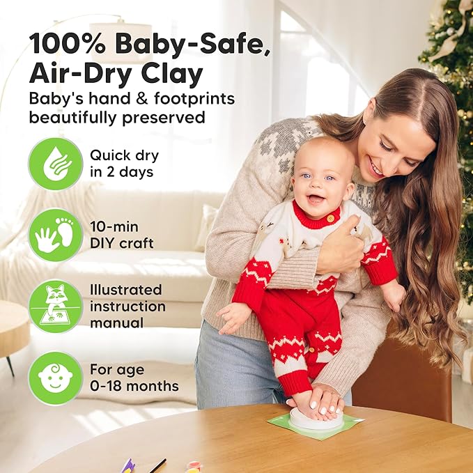 Baby Hand and Footprint Kit Girls, Boys - Personalized Baby Footprint Ornament Kit, Newborn Keepsake Gifts for New Mom, Easy to Use Handprint Makers, Cute Shower Gifts (Multi-Colored)-CubbioJoy