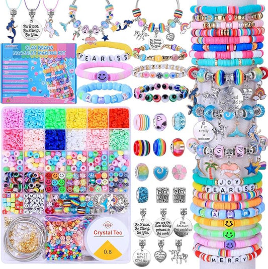 AIPRIDY 3600 Pcs Girls Toys Bracelet Making Kit, Unicorn/Mermaid Jewelry Activity, Flat College Style Beading for Friendship Jewelry Making, DIY Crafts for 4-12 Girls Birthday Christmas Gifts(Aqua)-CubbioJoy