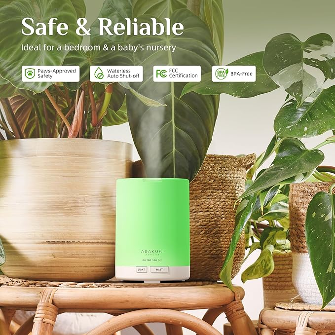 ASAKUKI Essential Oil Diffuser, 5-in-1 Quiet Humidifier, Home Fragrance Aroma Diffuser with 7 LED Color Changing Light and Auto-Off Switch (Pure White)-CubbioJoy