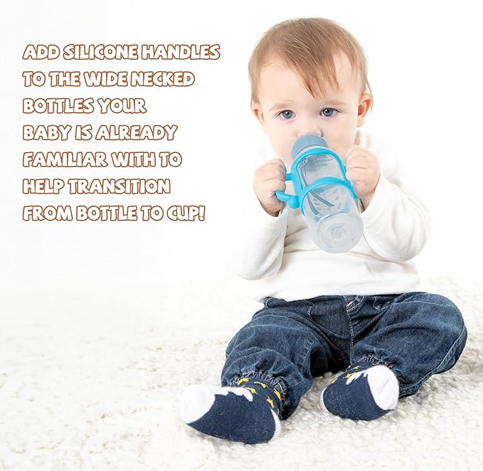 Bottle Handles for Dr. Brown's Narrow Baby, Wide-Neck, Removable Easy-Grip Transitional Sippy Cup Handles, 100% Silicone-BPA-Free Material, 4m+ (White, Green, Blue)-CubbioJoy