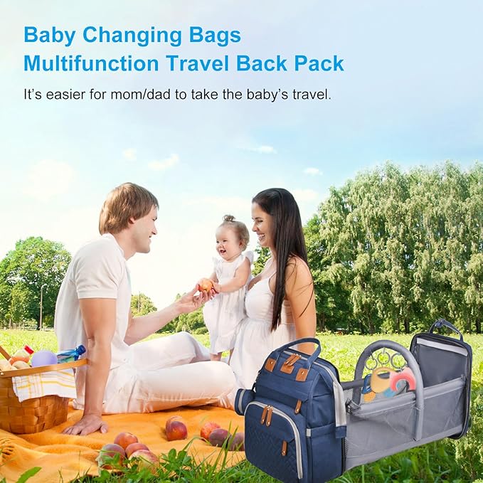 Jeryswet Baby Diaper Bags with Changing Station, Waterproof Large Capacity Diaper Bag Backpack for Moms Dads with USB Charging Port and Stroller Straps, Baby Shower Gifts, Blue-CubbioJoy