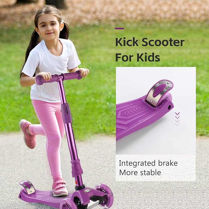 3 Wheel Scooter for Kids Ages 6-12,Kids Scooter with Light Up Wheels, Sturdy Deck Design, and 4 Height Adjustable Suitable for Kid Ages 3-12-CubbioJoy