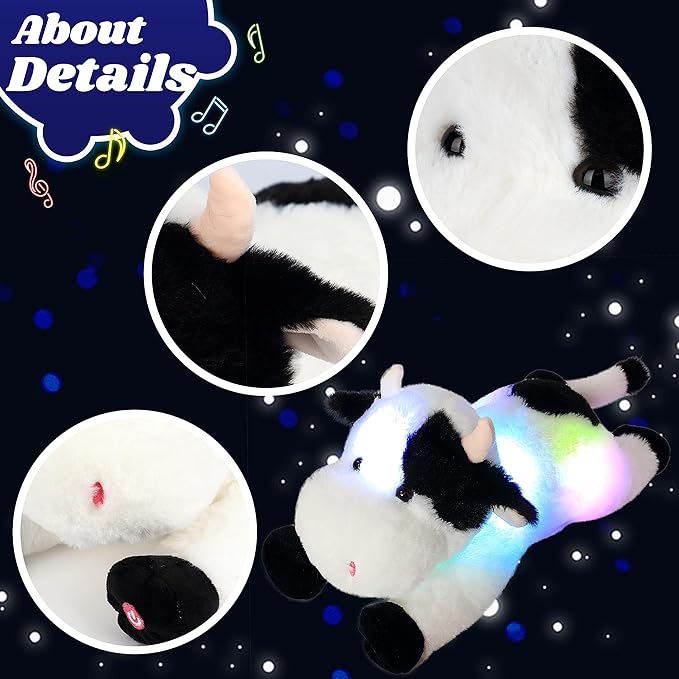 Cuteoy Glowing LED Cow Light-up Nightlight Toys Musical Plush Stuffed Animal Soft Singing Lullabies Birthday Christmas Plushies Gifts for Kids Boys Girls,15.5"-CubbioJoy