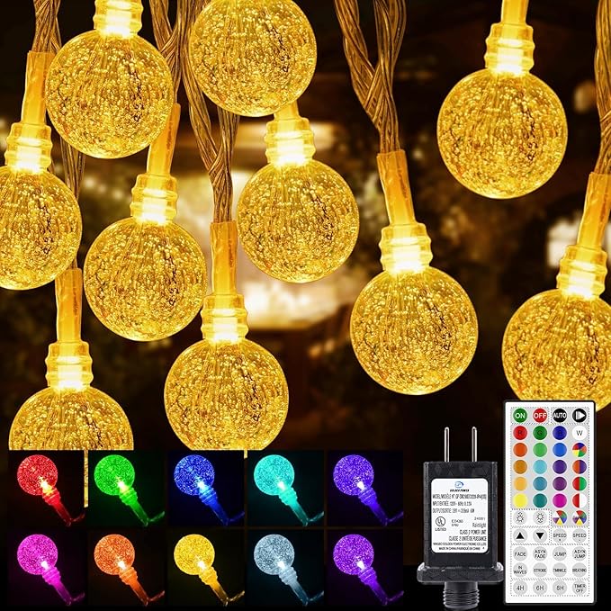 Color Changing String Lights Plug in, 33ft 60LED Connectable Crystal Globe String Lights Remote, Decorative Outdoor Twinkle Lights for Girl Gift Bedroom Patio Garden Tent Camp Party Christmas Décor-CubbioJoy