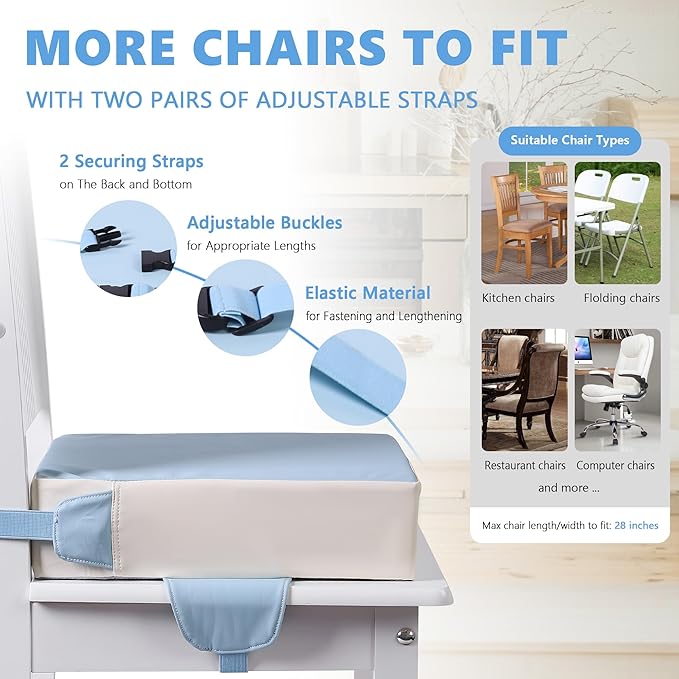 Booster Seat for Kitchen Chair with Adjustable Straps, Toddler Booster Seats for Dining Table Portable for Travel Camping Eating, Booster Cushion for Table for Baby Child Infant Kid Boy Girl-CubbioJoy