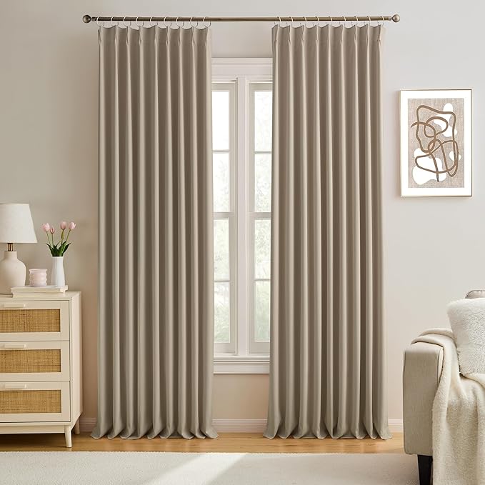 KEQIAOSUOCAI 60 Wide Pinch Pleated Window Curtain Panels 105 Inches Long Custom Made Pleated Curtains Hooks Track Privacy Memory Shape Drape for Living Room,Khaki, Set of 2=120 Inch Wide-CubbioJoy