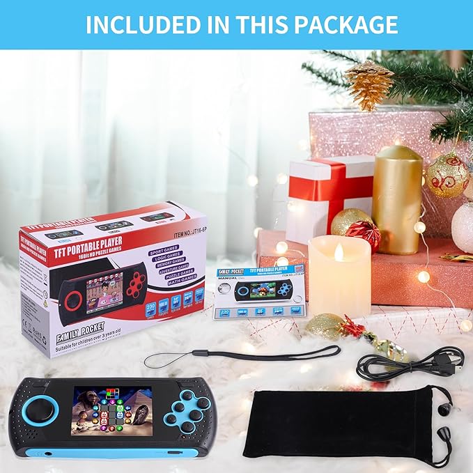 16 Bit Handheld Game for Kids Built-in 230 HD Classic Retro Video Games USB Rechargeable 3.0 Inch Childrens Travel Electronics Toys Portable Gaming Player System Gift for Boys Girls Ages 4-8-12-CubbioJoy