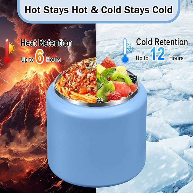 26oz Kids for Hot Food, Insulated Vacuum Food Jar with Buckle Lid, Stainless Steel Wide Mouth Leak Proof Insulated Lunch Container for School Picnic Travel, Sky Blue-CubbioJoy