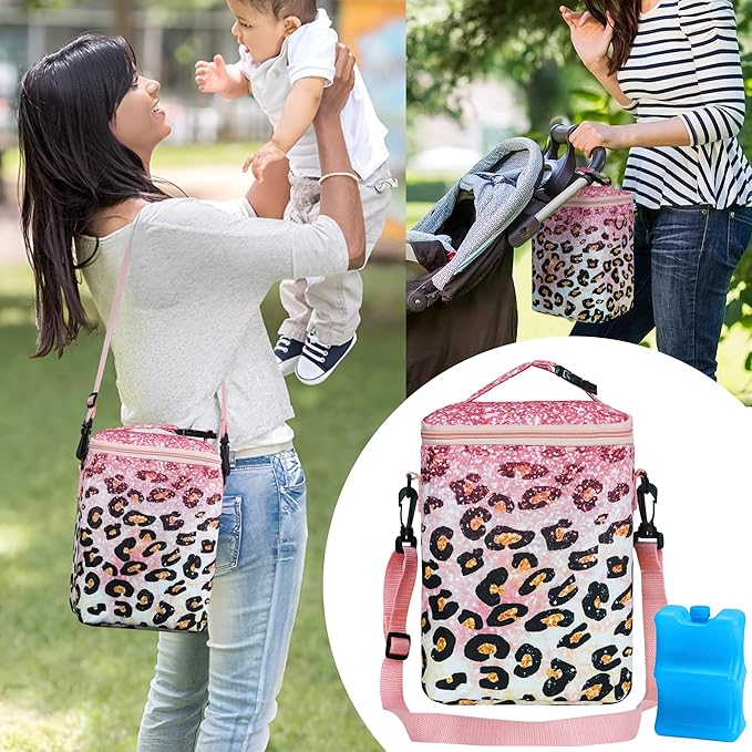 Breastmilk Cooler Bag with Ice Pack Fits 4 Bottles Up to 9 Ounce - Insulated Baby Bottle Cooler on The Go with Strap for Nursing Mom, Daycare or Travel-CubbioJoy