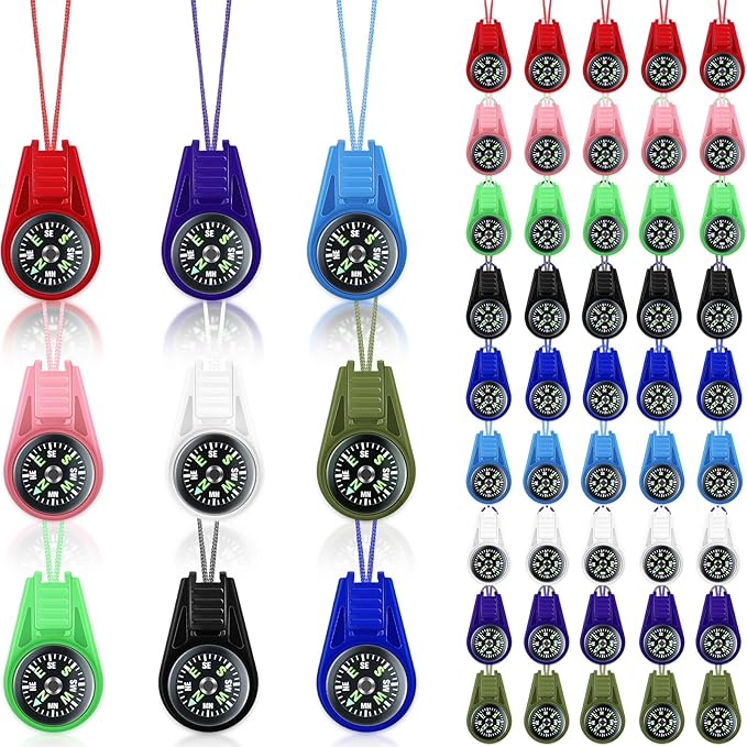 Compass for Kids Hiking and Survival Small Mini Pocket Compasses Keychain Lanyard Boy Scout Party Favor Toy Set, Bulk-CubbioJoy