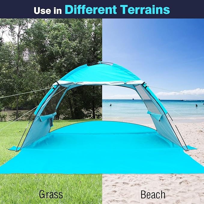 DLUCKY Beach Tent for 1/2/3/4/5/6 Person,Anti-UV Portable Sun Shade ShelterUPF 50+,Both Sides Extendable Floor,Extendable Awning,with 2 Ventilating Mesh Windows,Lightweight & Easy Setup.-CubbioJoy