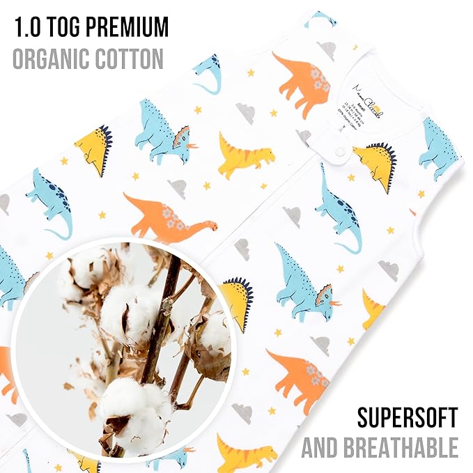 Baby Sleep Sack 1.0 TOG, Organic Cotton Baby Wearable Blanket with Two-Way Zipper, Swaddle Transition Baby Sleeping Bag, All-Season Sleep Sack for Newborn Infant Toddler Boy Girl, 0-6 Months, 1-Pack-CubbioJoy