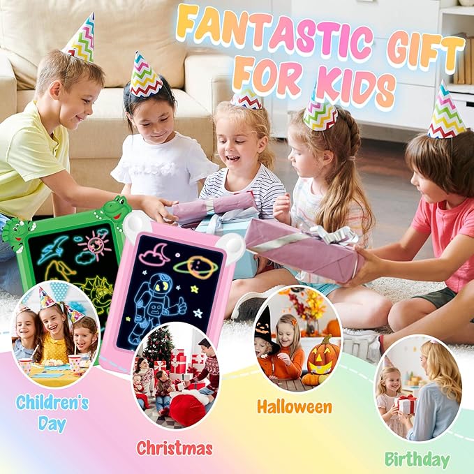 2 Pack Magic Led Drawing Boards for Kids: Light Up Tracing Pad, 8 Light Modes, Drawing Pads for Kids Ages 4-8 with Tracing Cards Markers, Arts Crafts Learning Toy Ideal Gift Toy for Boys Girls-CubbioJoy