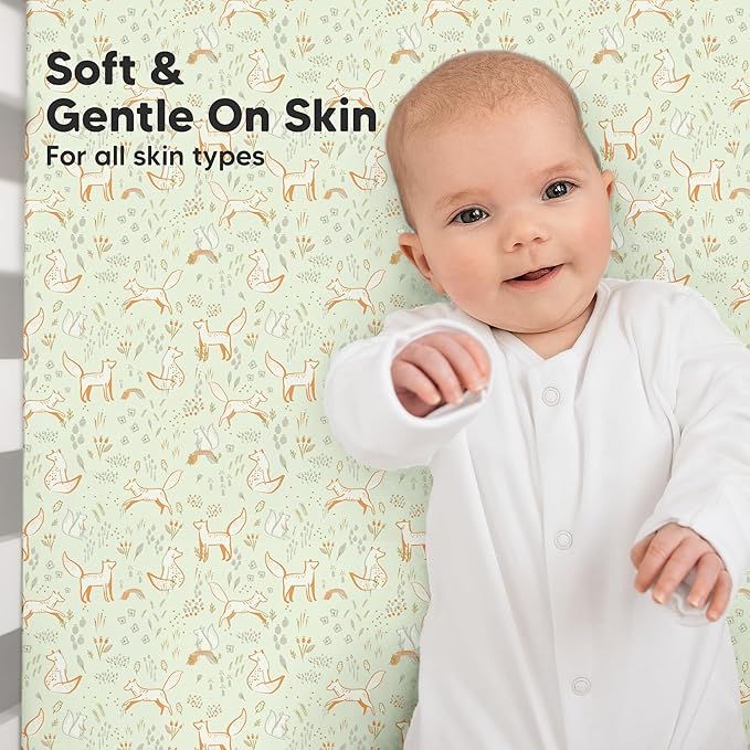 KeaBabies 2-Pack Organic Crib Sheets for Boys, Girls - 52x28 Fitted Crib Mattress Sheet Neutral, Breathable Jersey Cotton Cover for Baby Bed, Toddler Mattress, Soft & Cute Prints (Foxtrot)-CubbioJoy