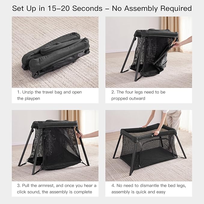 2 in 1 Portable Travel Crib for Toddler, Foldable Crib for Baby, Lightweight Playpen Collapsible Playard with Soft Mattress, Easy to Carry Baby Travel Bed for Outdoor, Indoor (Black)-CubbioJoy