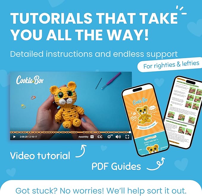 Cookie Box Crochet Kit for Beginners - Learn to Craft Amigurumi Stuffed Animals - Knitting Gift for Kids and Adults - Beginner-Friendly Yarn - Stitch-by-Stitch Video Tutorial - Leopard Leo-CubbioJoy