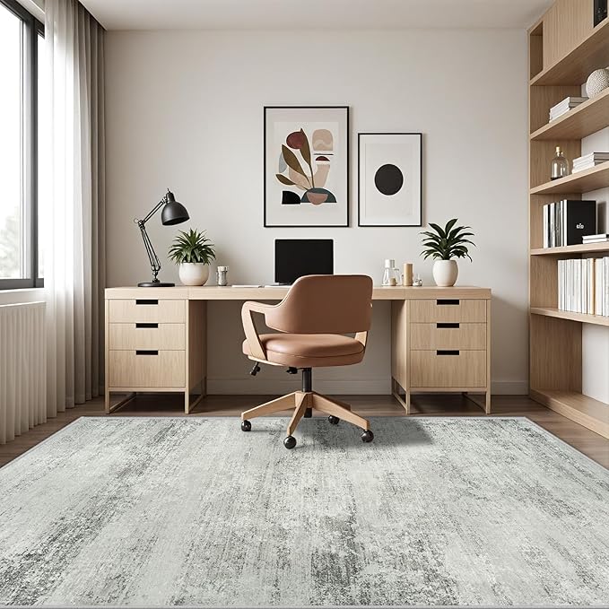 Area Rugs 8x10 Living Room Rugs: Large Modern Abstract Washable Rug with Non-Slip Backing, Thin Carpet for Dining Room Table Bedroom Nursery Indoor Home Office-Gray-CubbioJoy