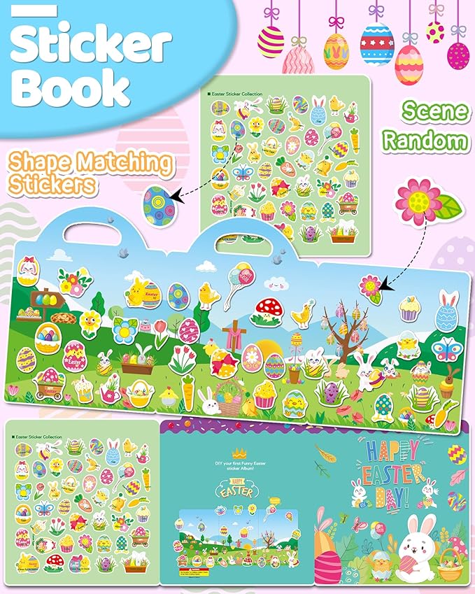 Benresive Reusable Sticker Books for Kids 2-4, Sticker Books for Toddlers 1-3 2-4, Toddler Travel Toys Activities Crafts Gifts - Easter-CubbioJoy