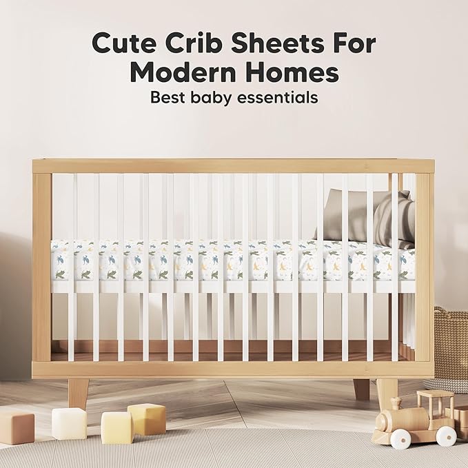 KeaBabies 2-Pack Organic Crib Sheets for Boys, Girls - 52x28 Fitted Crib Mattress Sheet Neutral, Breathable Jersey Cotton Cover for Baby Bed, Toddler Mattress, Soft & Cute Prints (Dragon Tale)-CubbioJoy