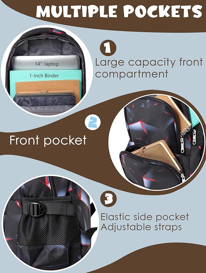 BLUEFAIRY Kids Backpack for Boys Elementary Primary School Bags for Childs Black Bagpack Book Bag Back to School Gifts for Son Mochilas Escolares para Niños 17" Large Compartment Black/Red-CubbioJoy