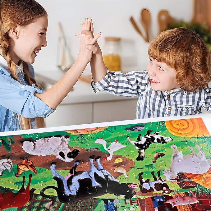 Jumbo Floor Puzzle for Kids,Farm Animals Jigsaw Large Puzzles,48 Piece Barn Puzzle for Toddler Ages 3-5,Children Learning Preschool Educational Toys,Birthday Gift for 4-8 Years Old Boy and Girl-CubbioJoy