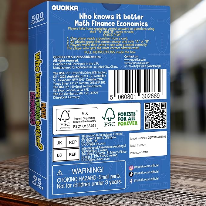 Board Games for Kids 8-12 and Family - STEM Card Game for Kids Age 12+ - Who Knows Math Finance Economics Better? - Educational Quiz with 500+ Questions - Great for Learning and Game Night-CubbioJoy