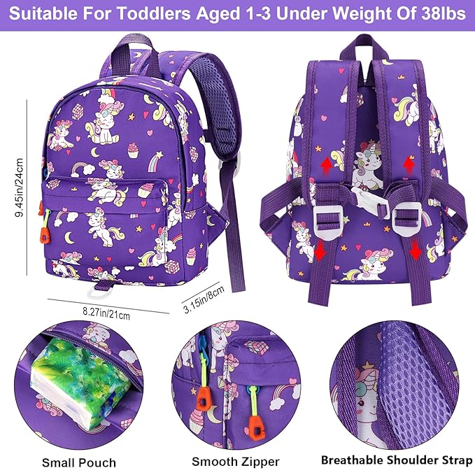 Accmor Toddler Harness Backpack Leash, Cute Baby Unicorn Backpacks with Anti Lost Wrist Link, Adorable Mini Child Backpack Leashes for Walking, Keep Kids Close Backpack Rope Tether Rein for Girls-CubbioJoy
